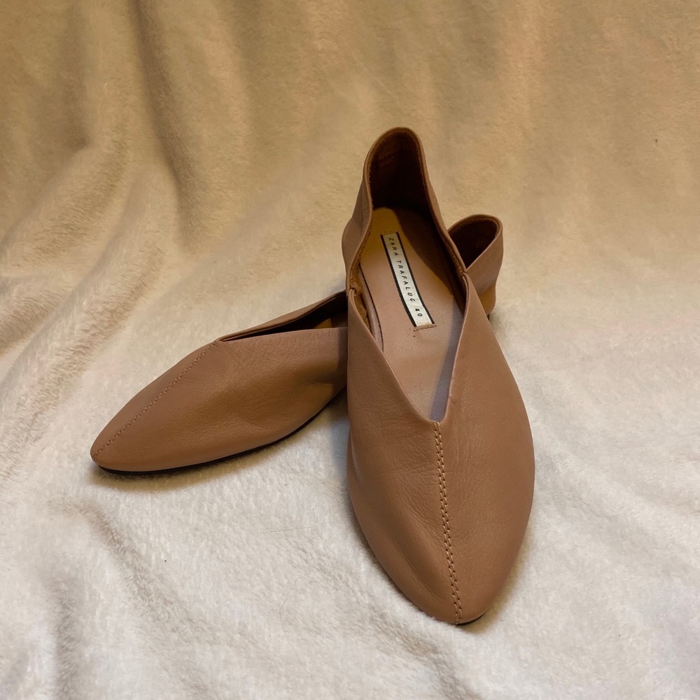 Zara Nude Leather Flats